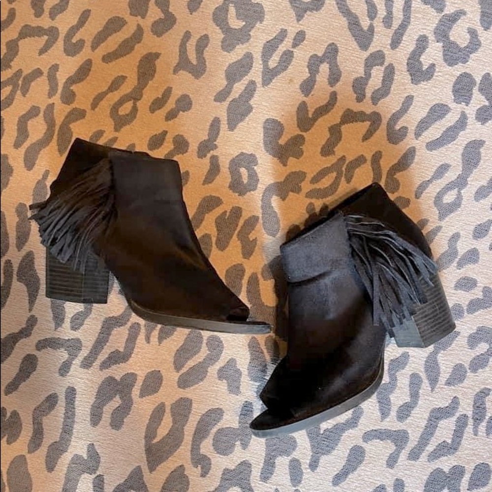 Black suede peep toe booties